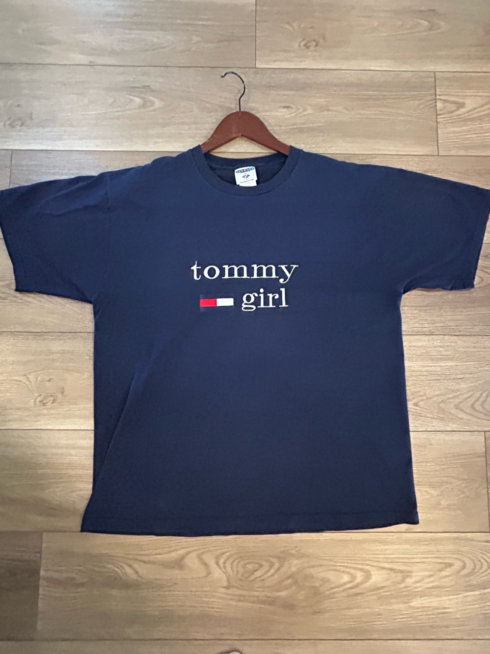 Vintage Tommy Girl Graphic T Shirt Jerzees XL Y2K Navy Blue Tee